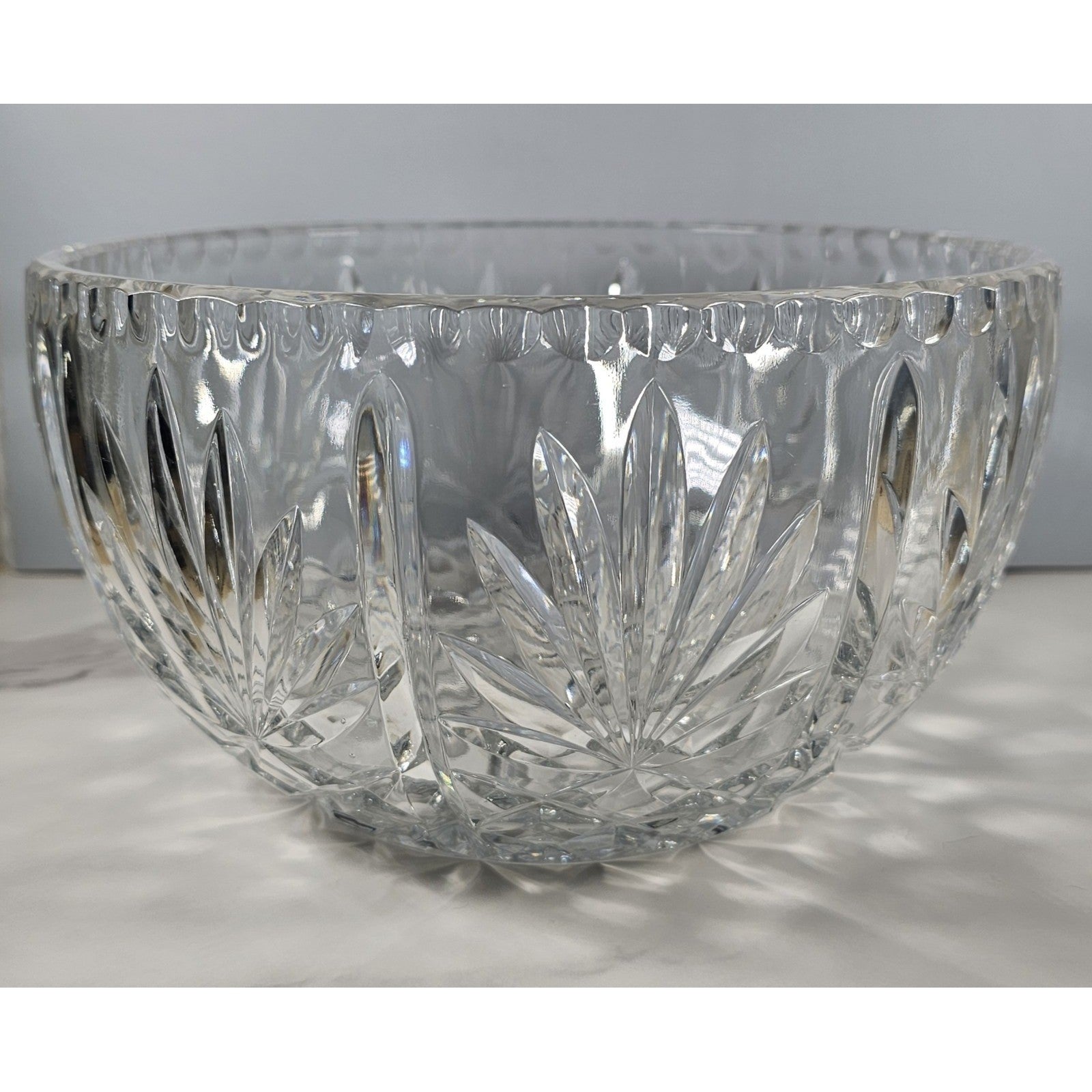 Vintage Cut Crystal Glass Bowl Starburst Pattern Scalloped Rim 9 Inch