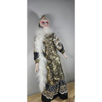 Vintage 1920s Porcelain Doll Gold White Lace Feather Boa In Box