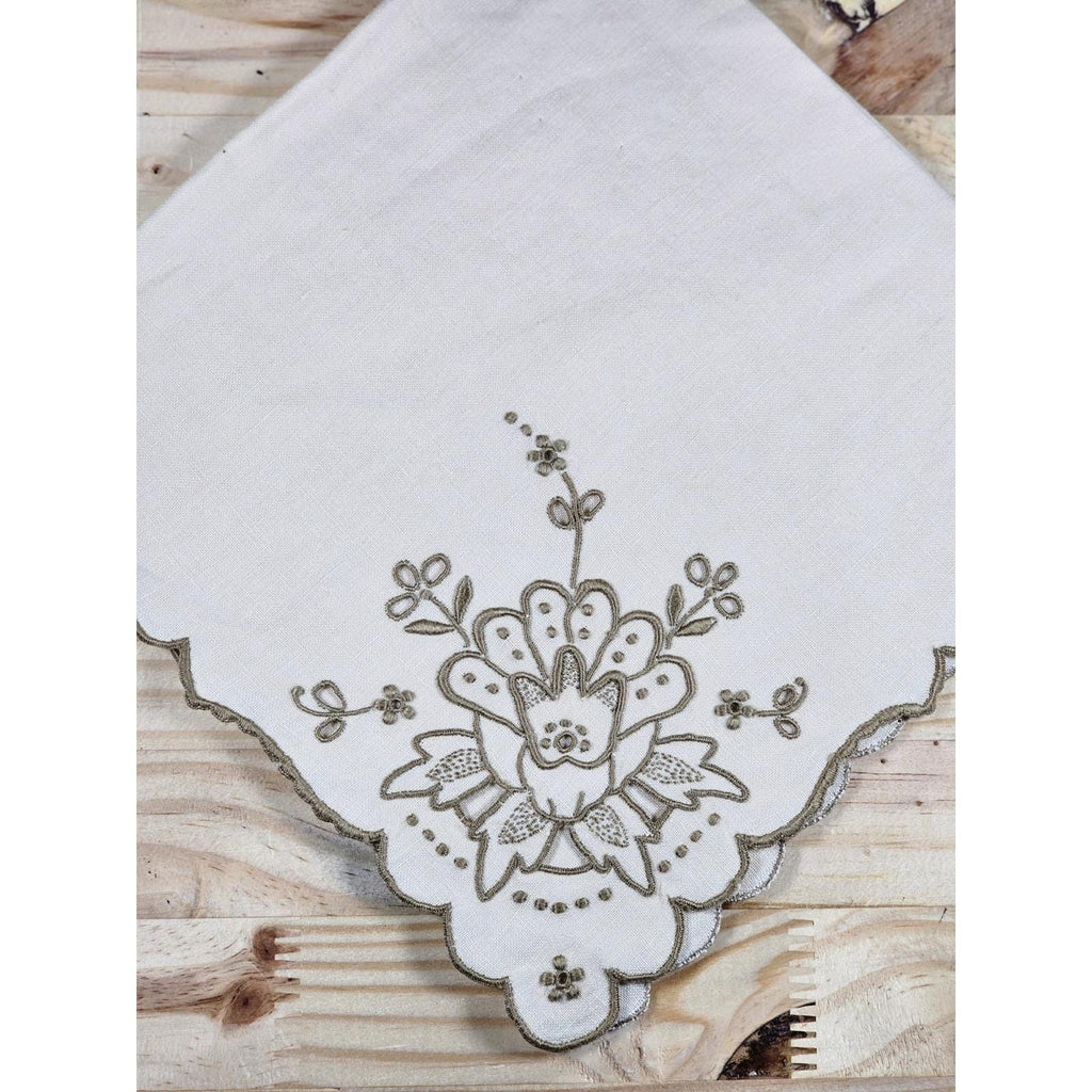 Vintage 1940s Linen Napkin Floral Cutwork Embroidery 16" Square