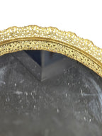 Vintage Oval Mirror Vanity Tray With Ornate Gold Filigree Design
