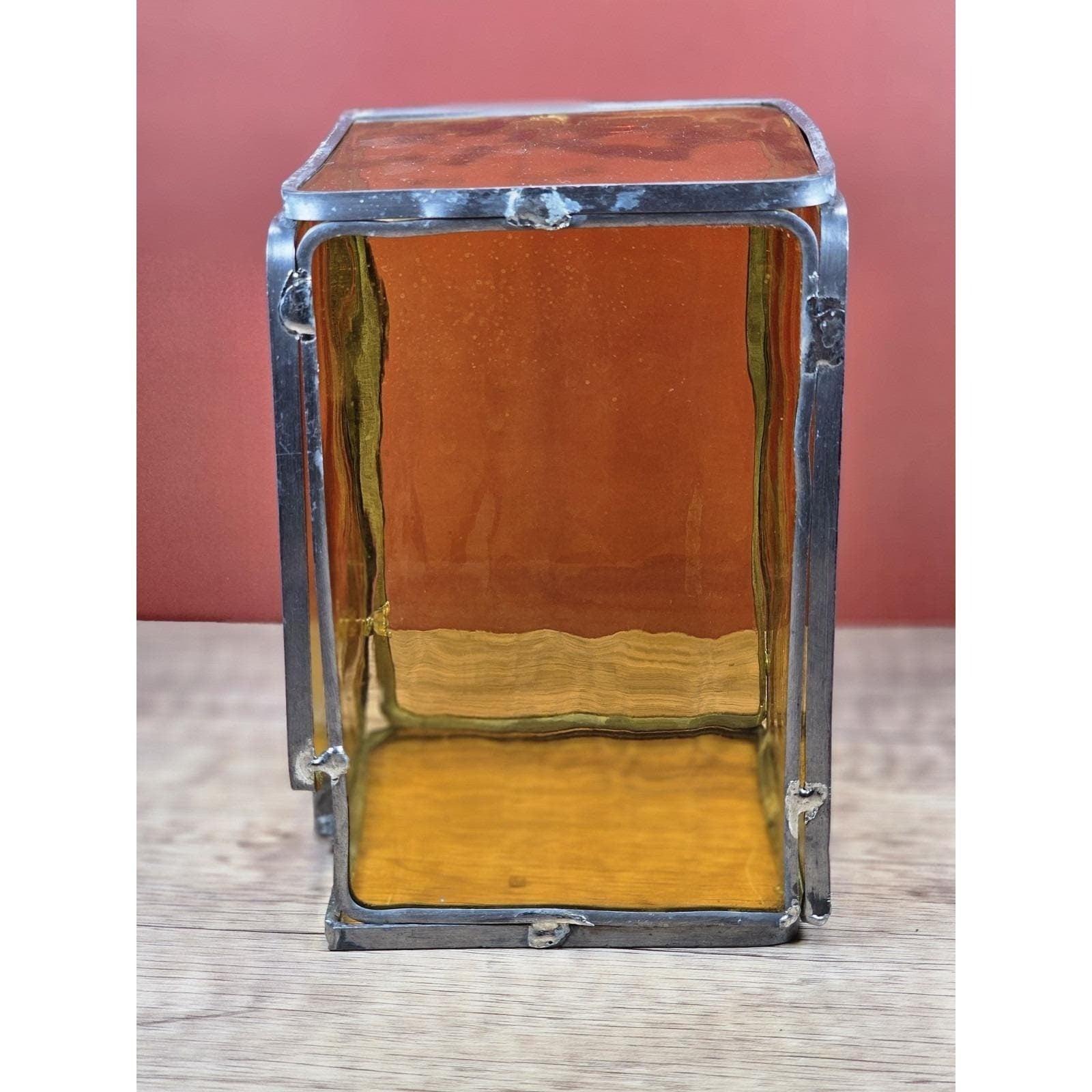 Vintage Yellow Stained Glass Rectangular Decor Metal Frame Accent