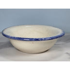 Vintage Hand-Turned Spongeware Bowl Blue Rim 4.5 Inch Rustic Pottery