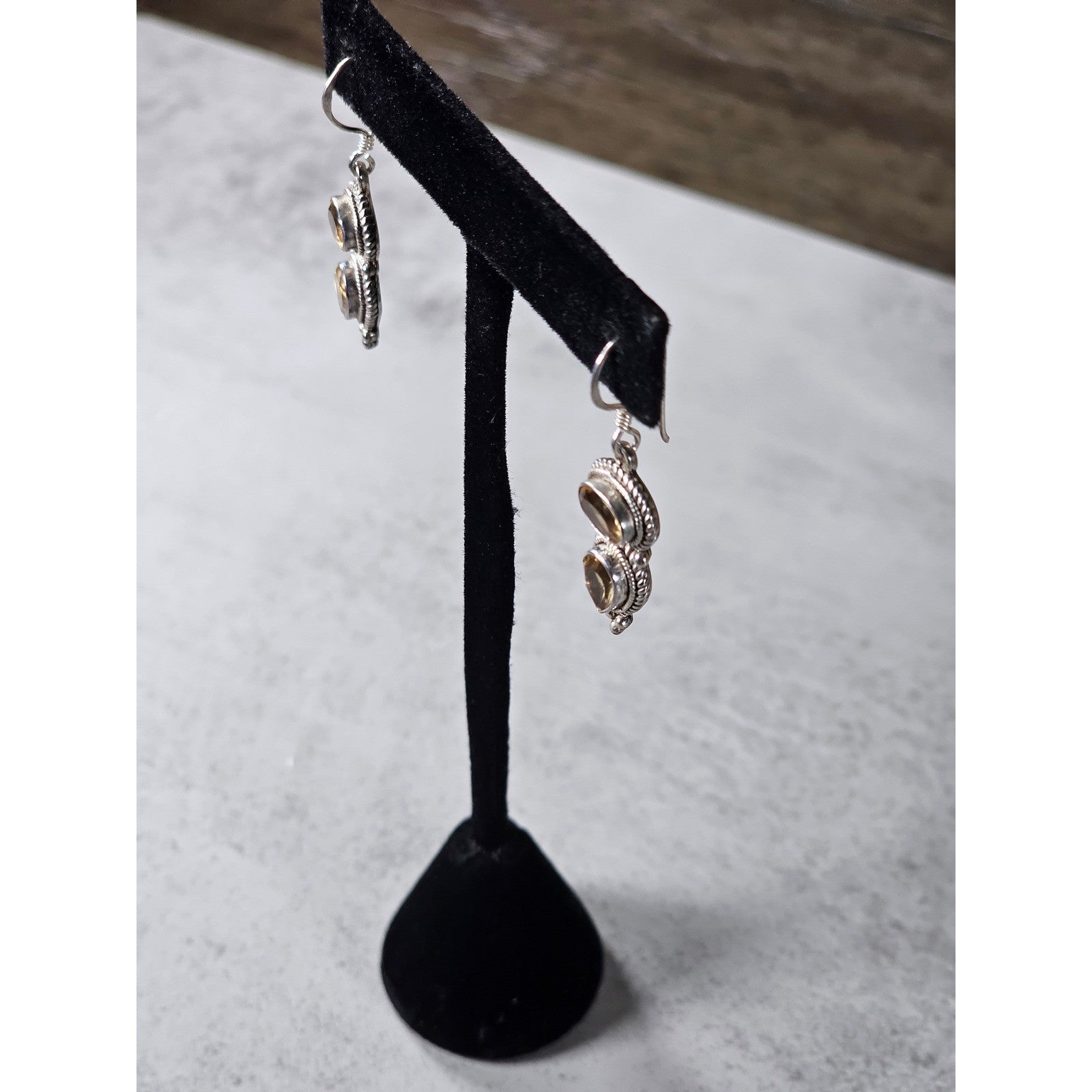 Vintage 925 Sterling Silver Citrine Drop Earrings Teardrop Dangle