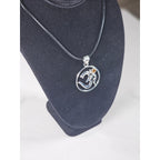Vintage Sterling Silver Om Pendant Necklace with Amber Stone