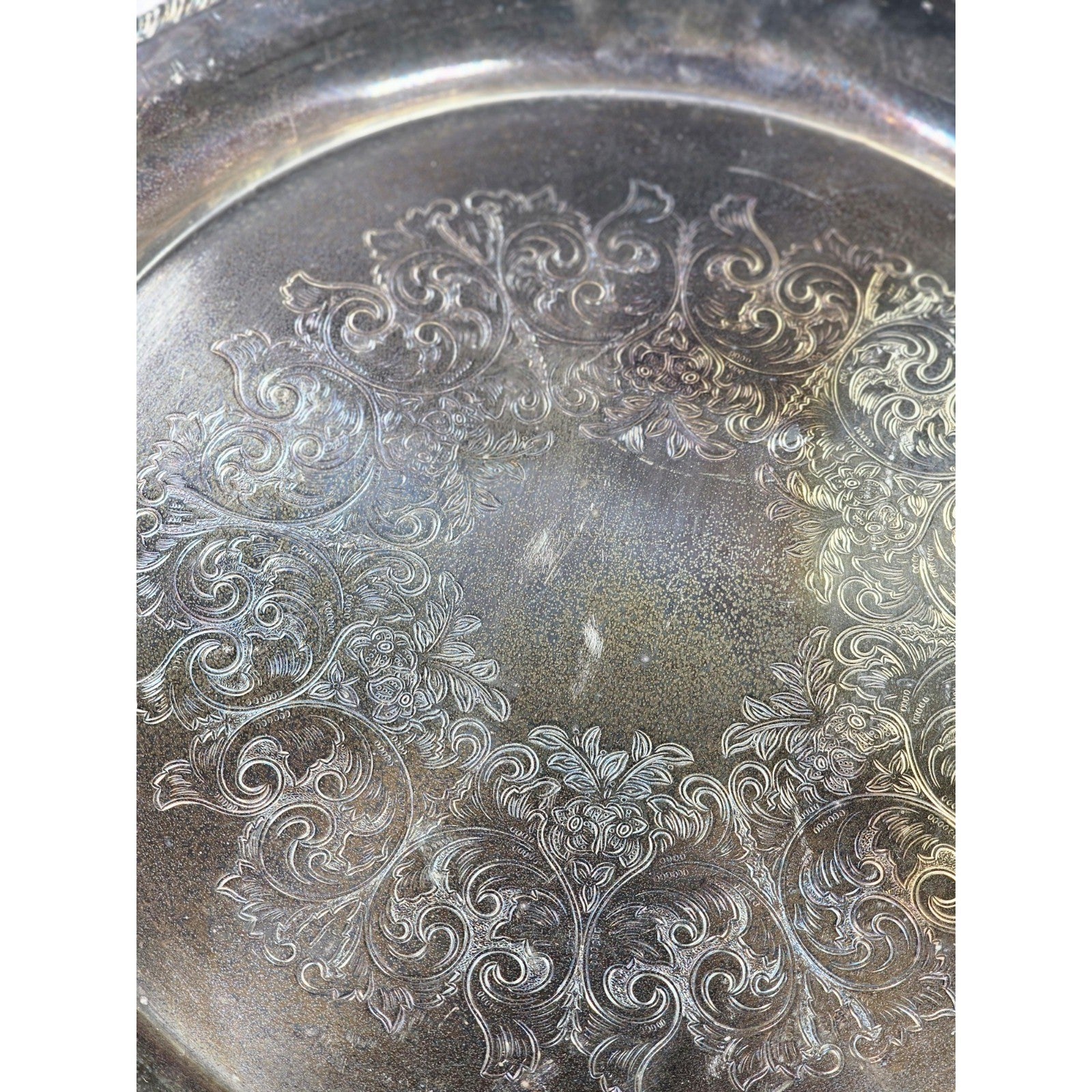 Vintage Wm Rogers Silver Plated Ornate Floral Serving Tray Plate