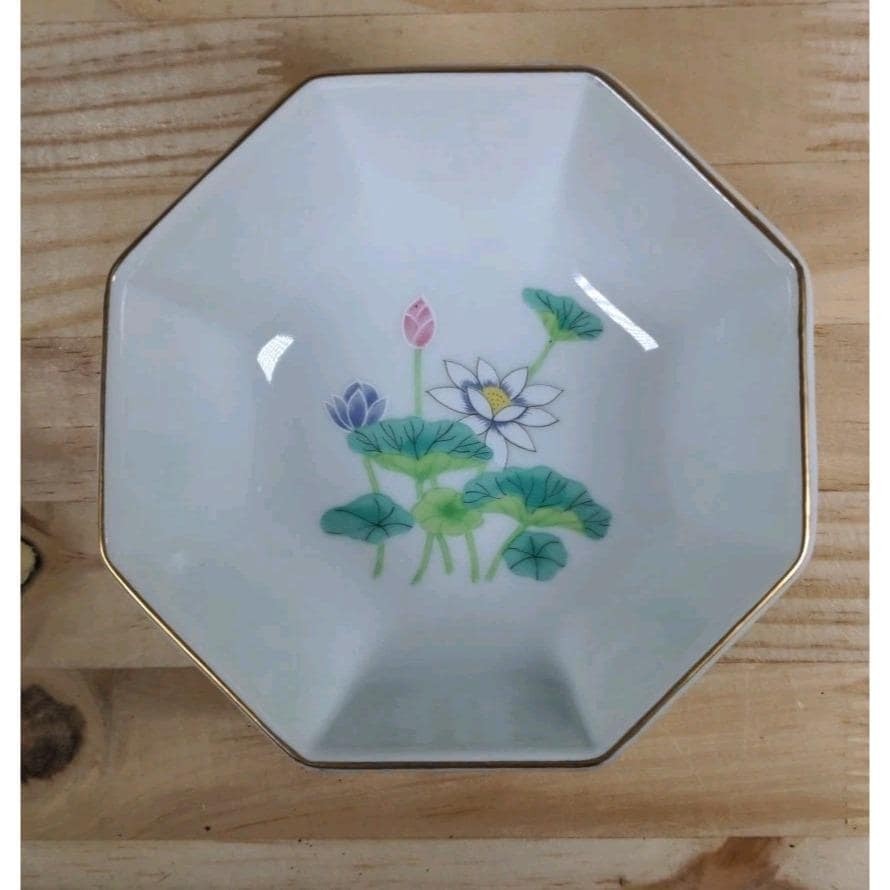 Vintage Otagiri Lotus Garden Octagonal Porcelain Bowl Japan