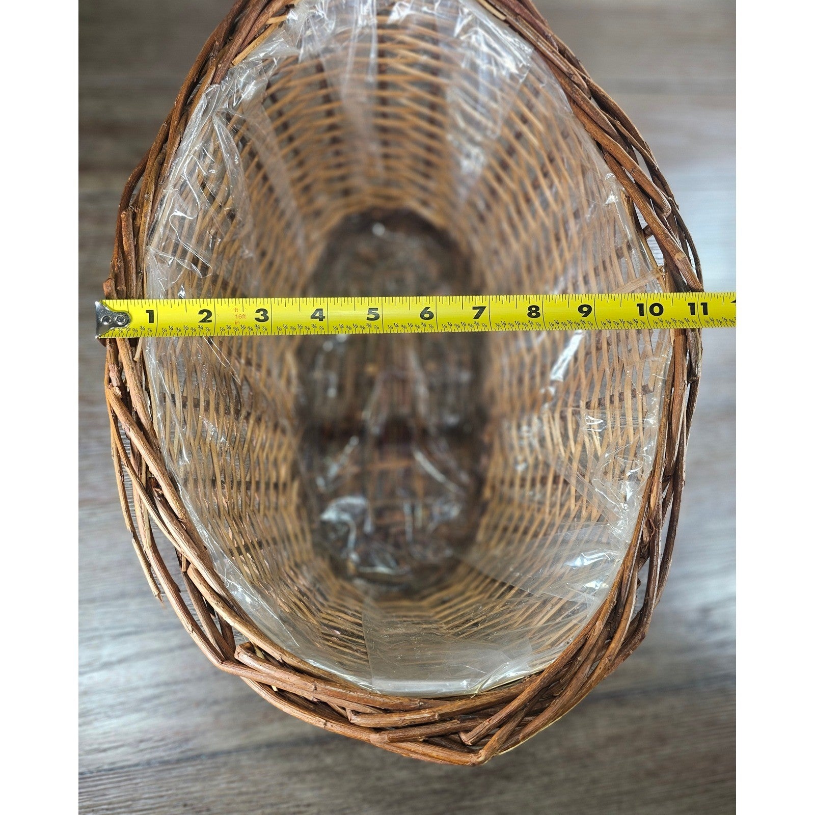 Vintage Wicker Basket with Plastic Liner – Rustic Storage Planter Basket