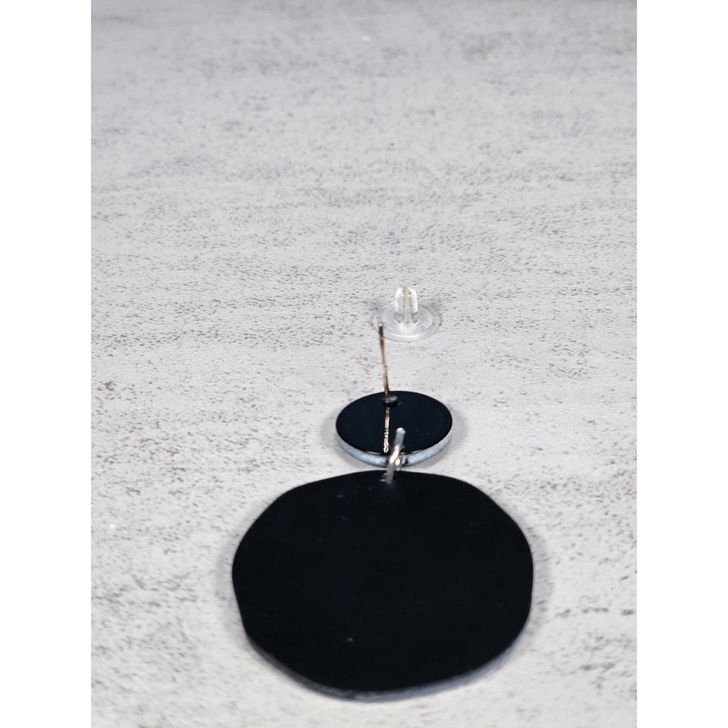 Abstract Black & White Disc Earrings with Red Accents | Pierced Stud Dangles