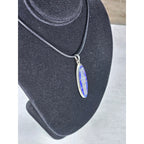 Vintage Sterling Silver Blue Enamel Script Pendant Necklace