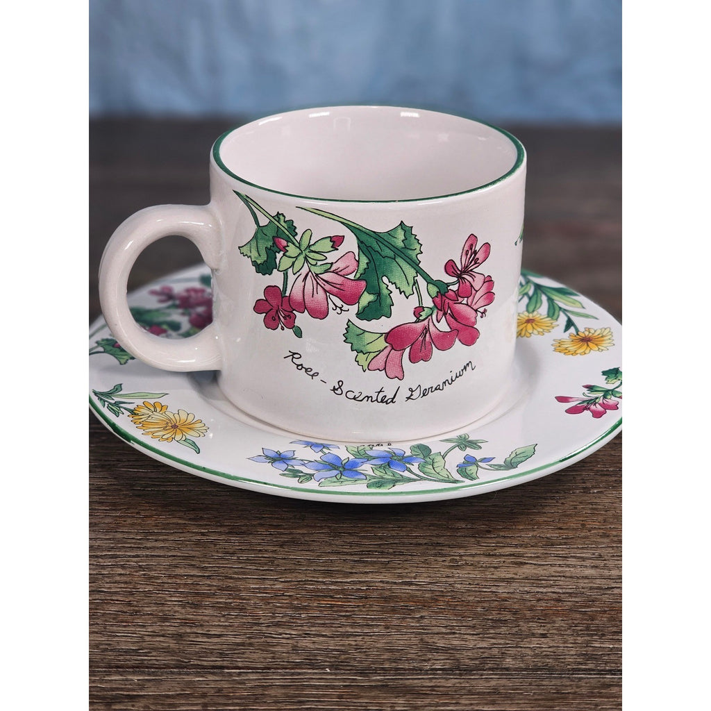 Vintage Majesticware Geranium Cup & Saucer Set by Sakura Floral Stoneware