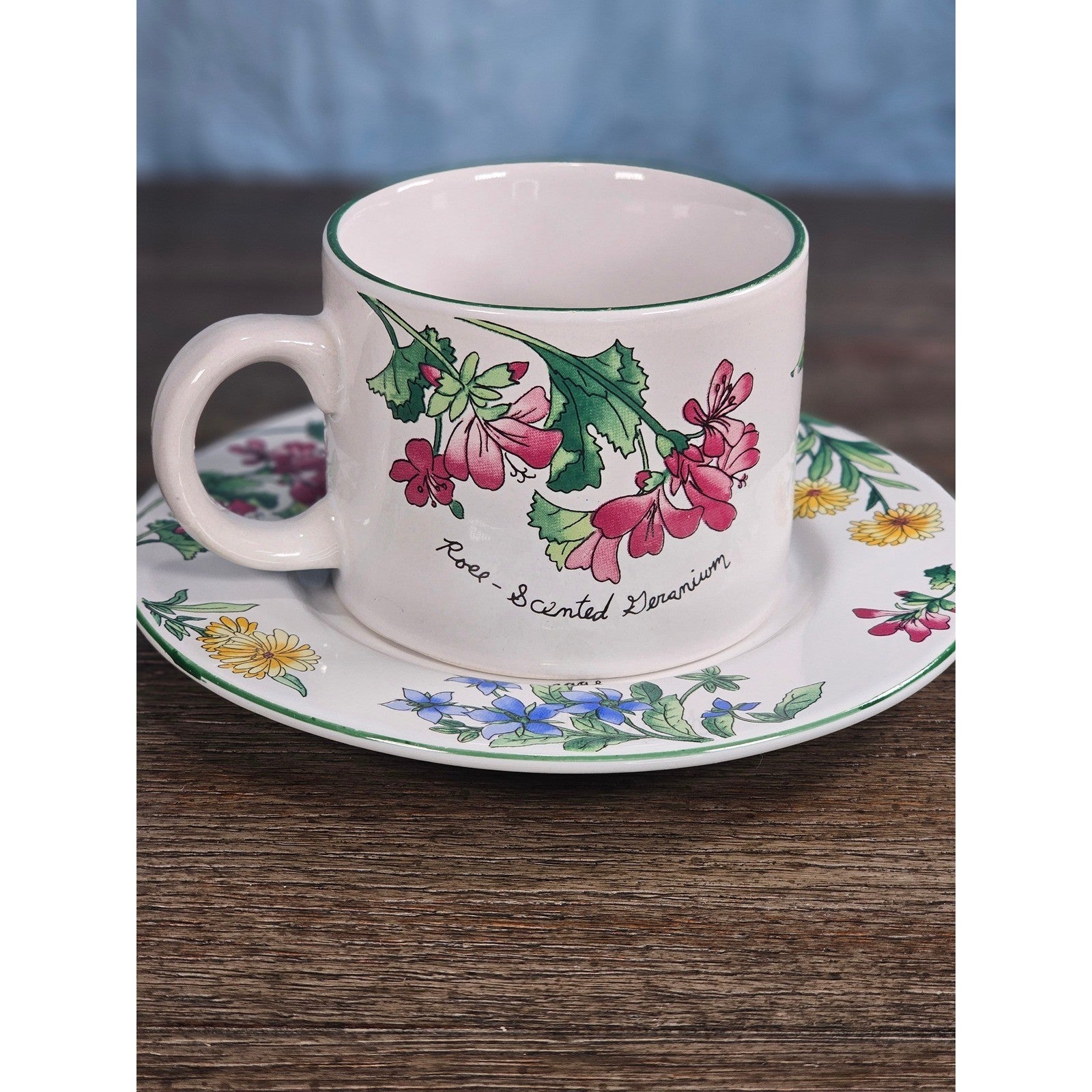 Vintage Majesticware Geranium Cup & Saucer Set by Sakura Floral Stoneware