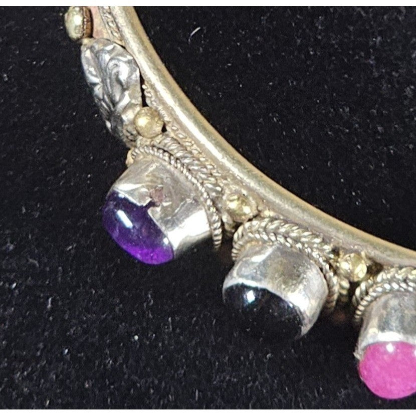 Vintage Mixed Metal Cuff Bracelet with Multicolor Cabochons