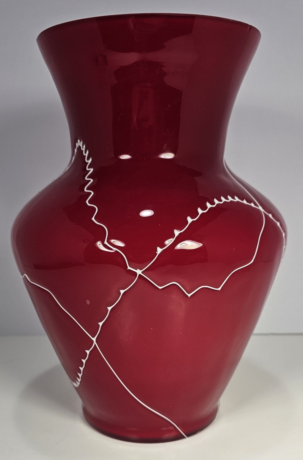 Red Flower Vase W/ White Squiggly Lines