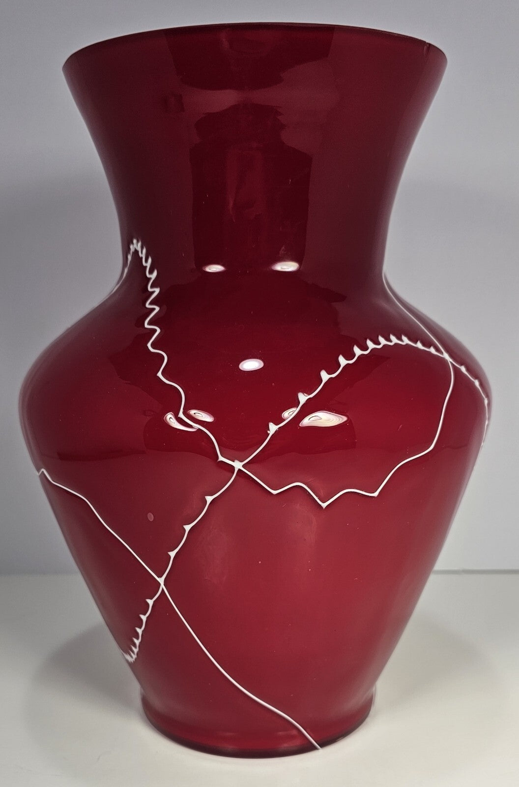 Red Flower Vase W/ White Squiggly Lines