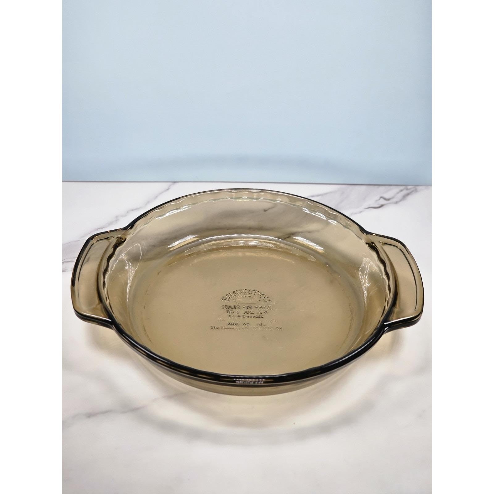 Vintage Amber Glass Deep Dish Pie Plate 9.5 Oven Safe Baking Dish