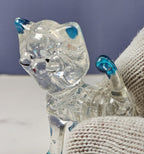 Vintage Collectible Clear Plastic Lucite Kitty Cat Figurine 1960s With Blue Acce