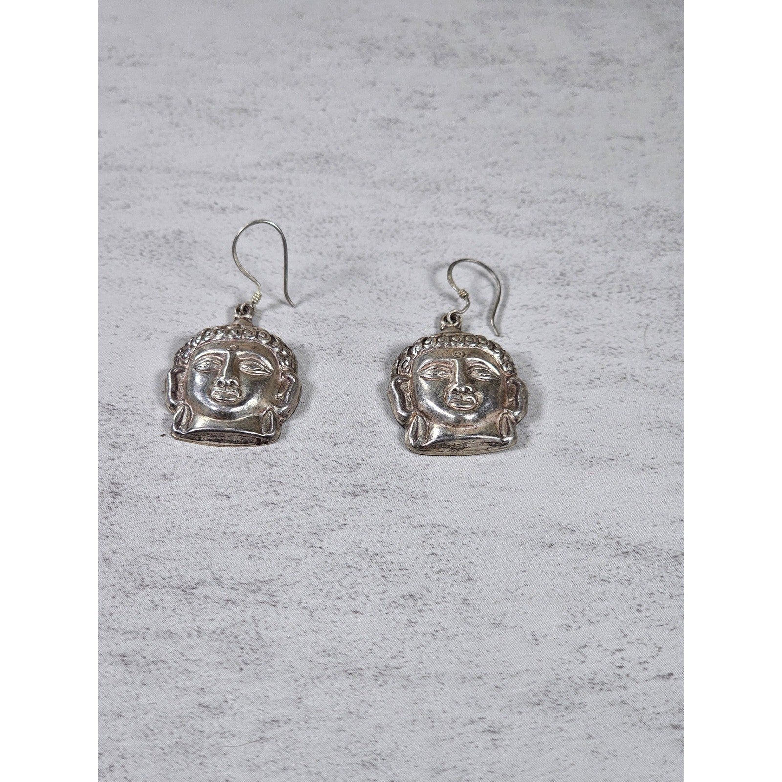 Vintage Sterling Buddha Head Dangle Earrings Spiritual Boho