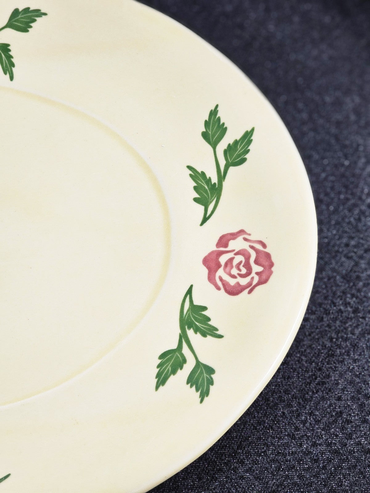 Vintage Oval Yellow Platter With Pink Rosebud & Green Leaf Design 16" x 12"