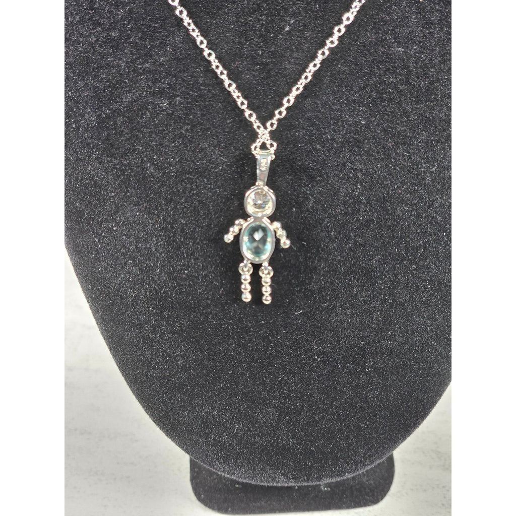 Vintage Sterling Silver Figural Pendant Blue Stone Dangle Necklace
