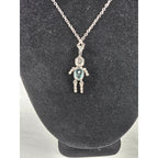Vintage Sterling Silver Figural Pendant Blue Stone Dangle Necklace