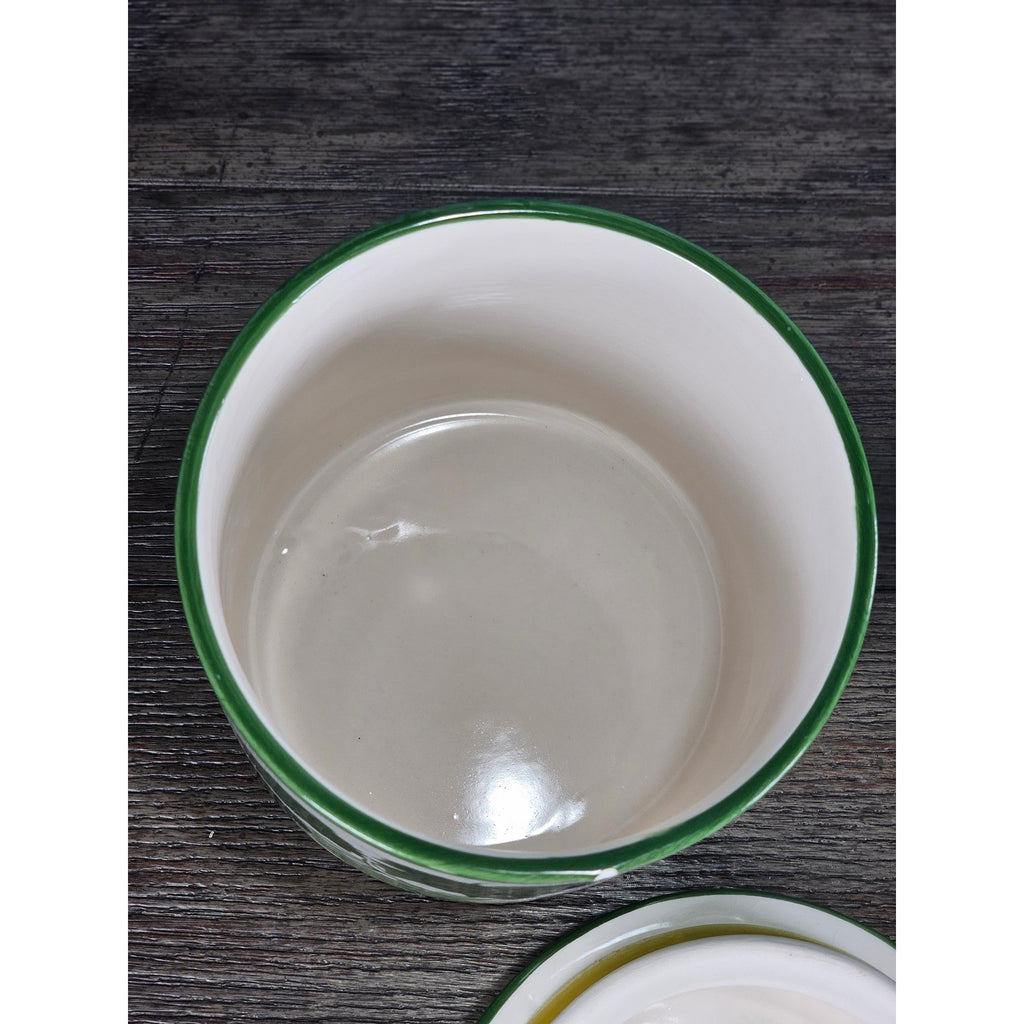 Vintage Grape Leaf Canisters with Lids – Set of 2 – Green Ceramic