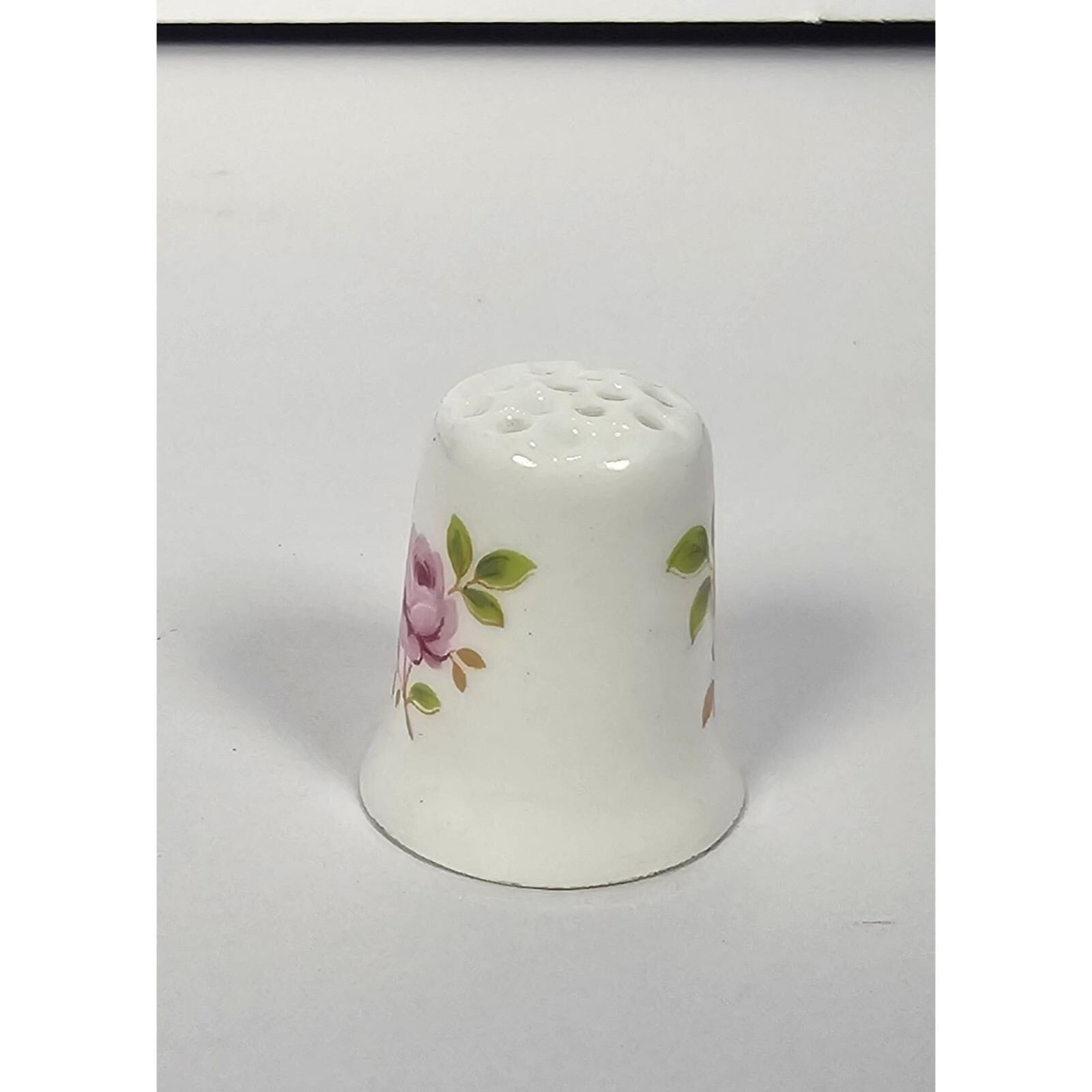 Vintage Porcelain Thimble Pink Rose Floral Sewing Collectible Mini Thimble