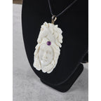 Vintage Carved Horse & Female Pendant Necklace Purple Stone
