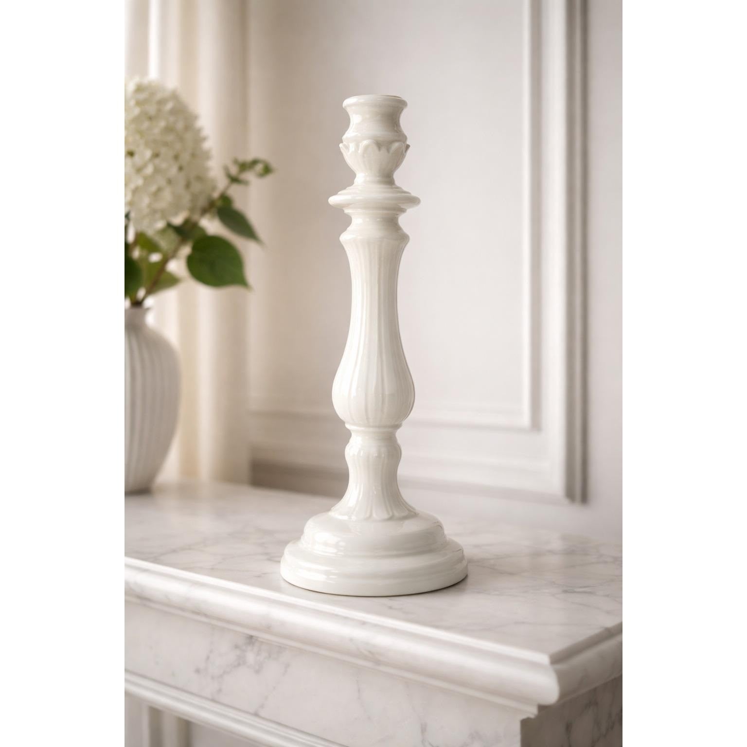 Vintage Williams-Sonoma Italian White Porcelain Pillar Candle Holder 16.25"