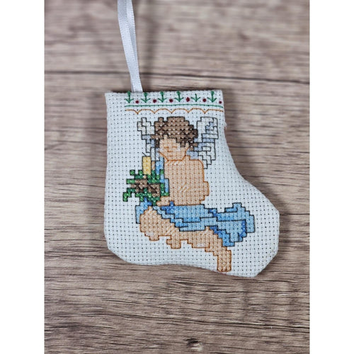 Cross Stitch Angel Stocking Ornament Vintage Christmas Decor