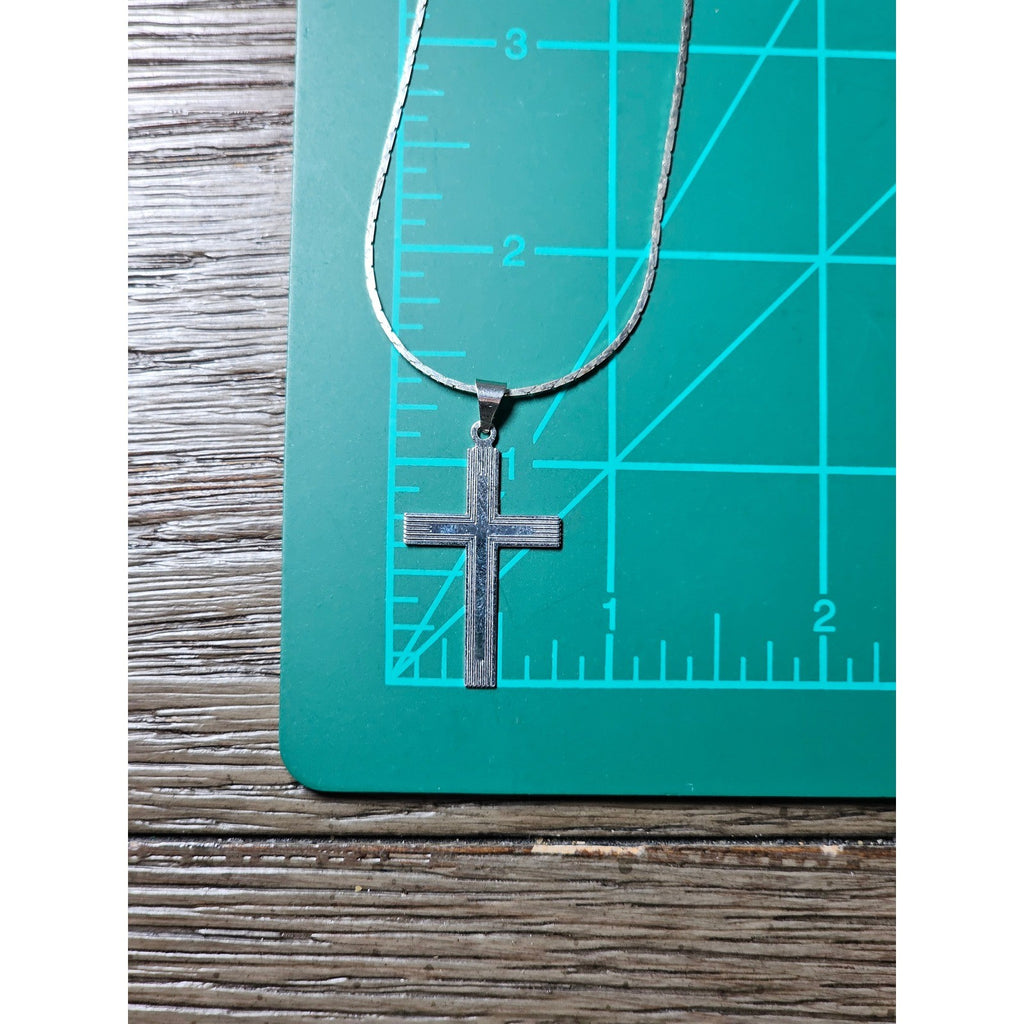 Vintage Silver Tone Cross Necklace Minimalist Christian Pendant