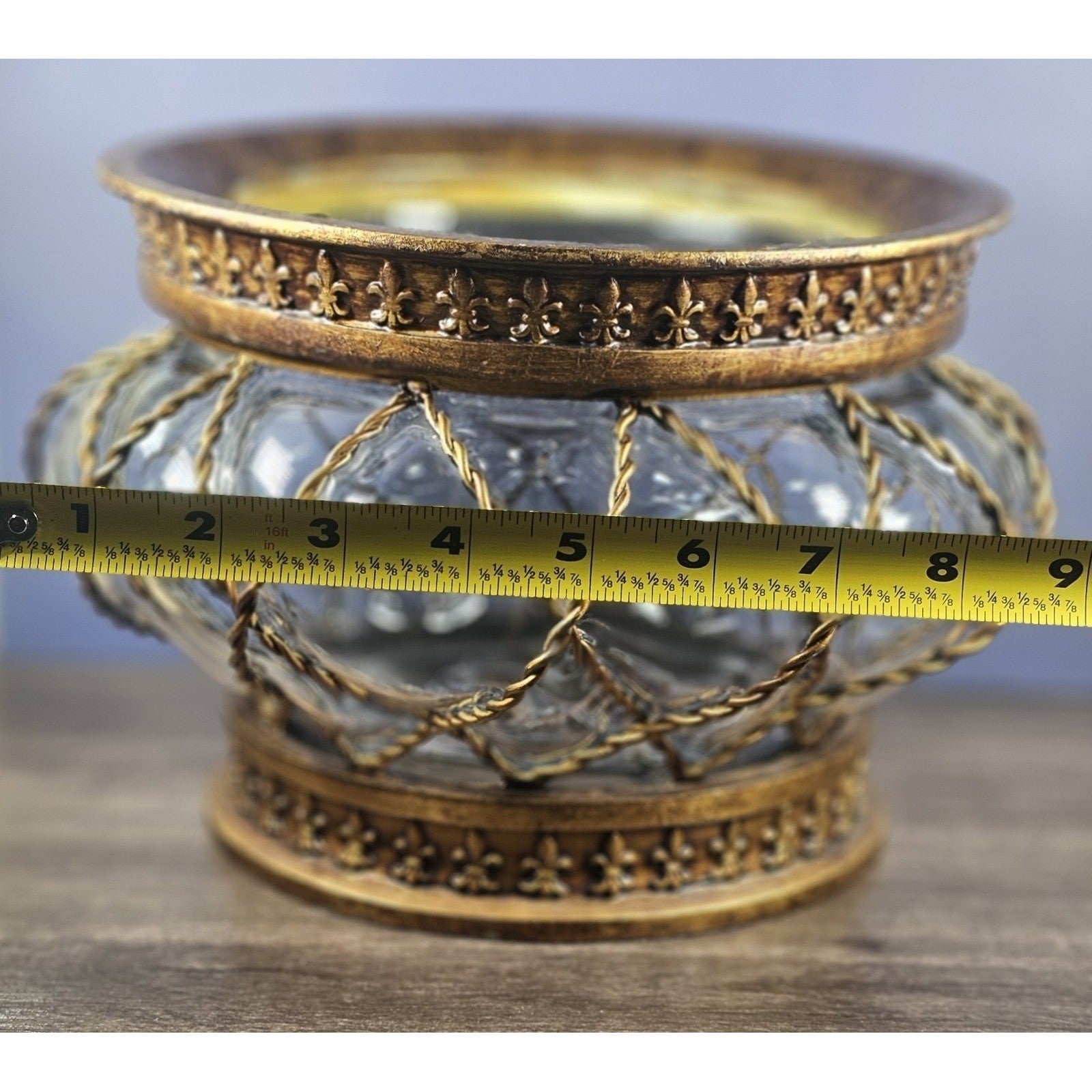 Vintage Large Blown Caged Art Glass Bowl Decorative Centerpiece