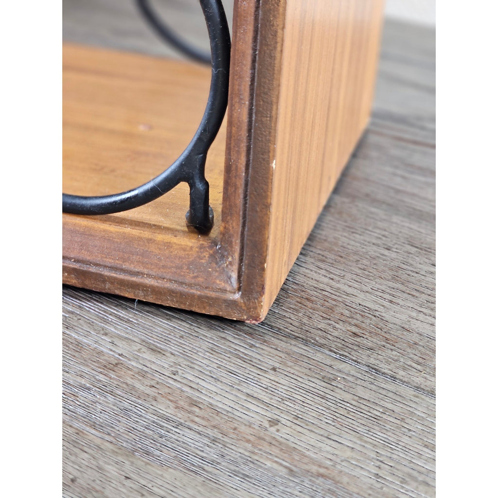 Vintage Countertop Wine Bottle Rack | Wood & Black Metal | Holds 3 Bottles