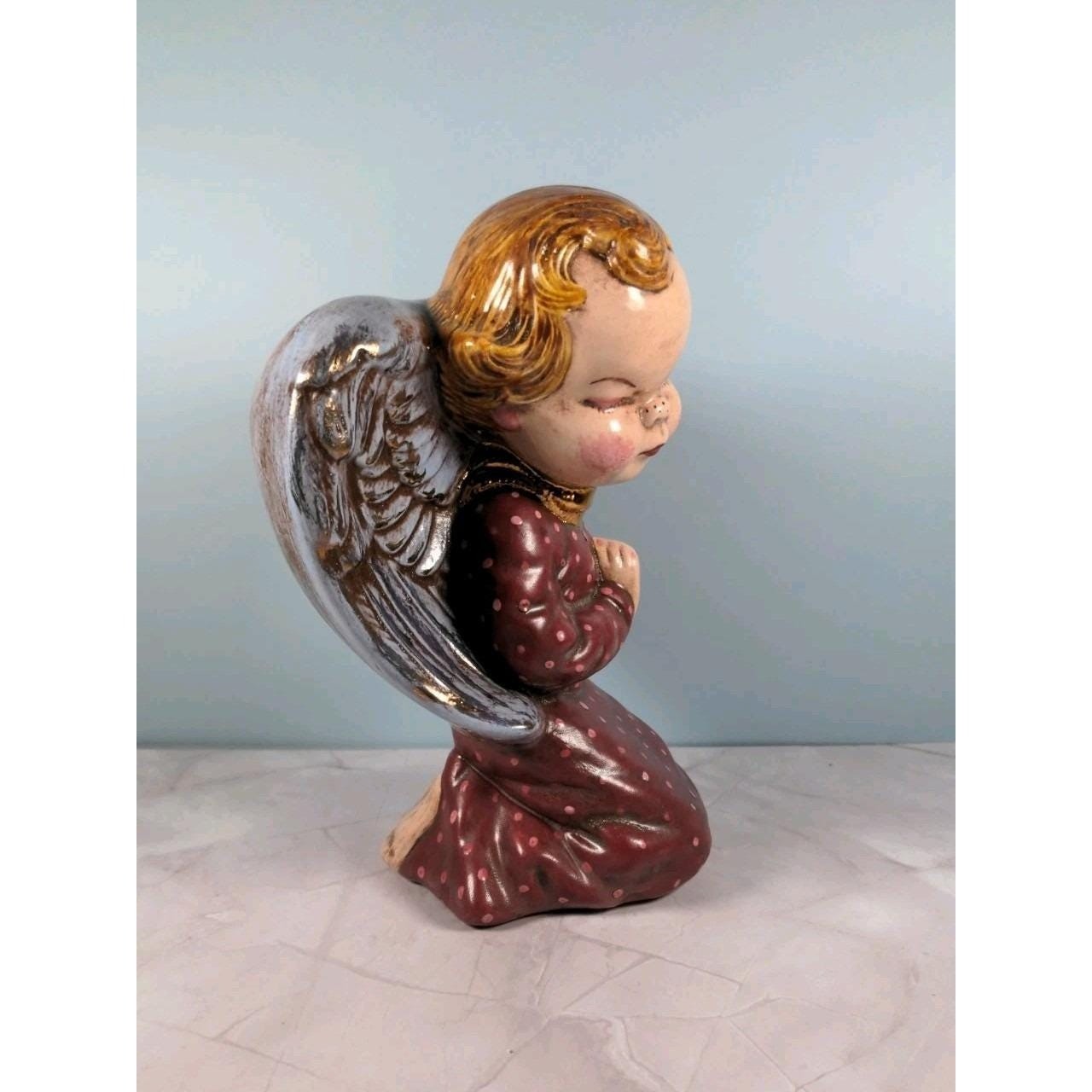 Vintage Kneeling Angel Planter Vase Ceramic Polka Dot