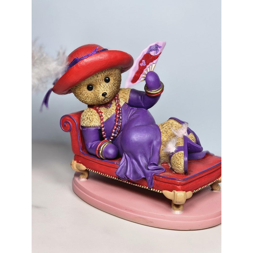 Hamilton Collection Happy Hatters Bear Figurine on Chaise Lounge 4"