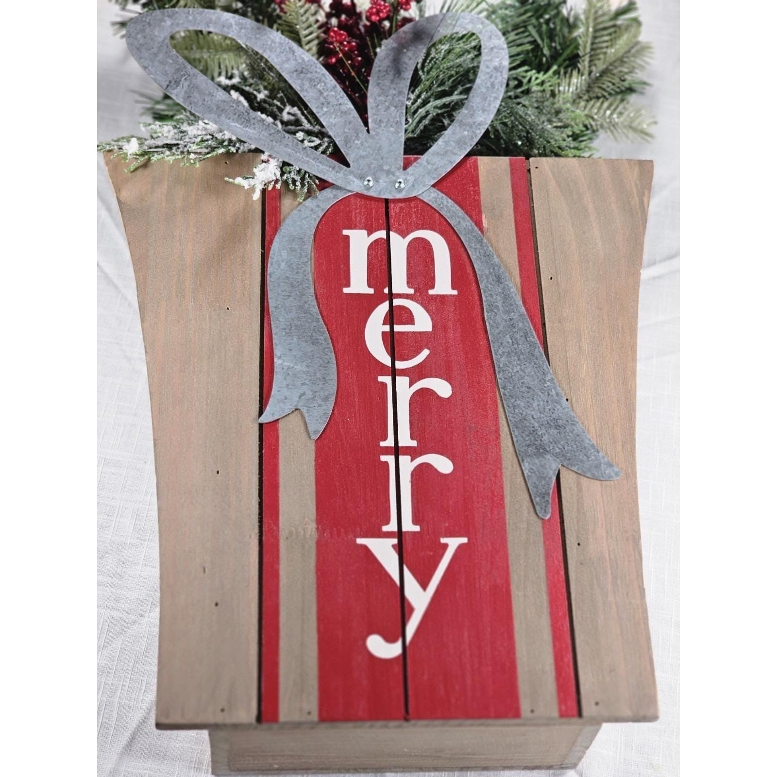 Rustic Merry Christmas Wooden Box Sign Farmhouse Holiday Wall Decor