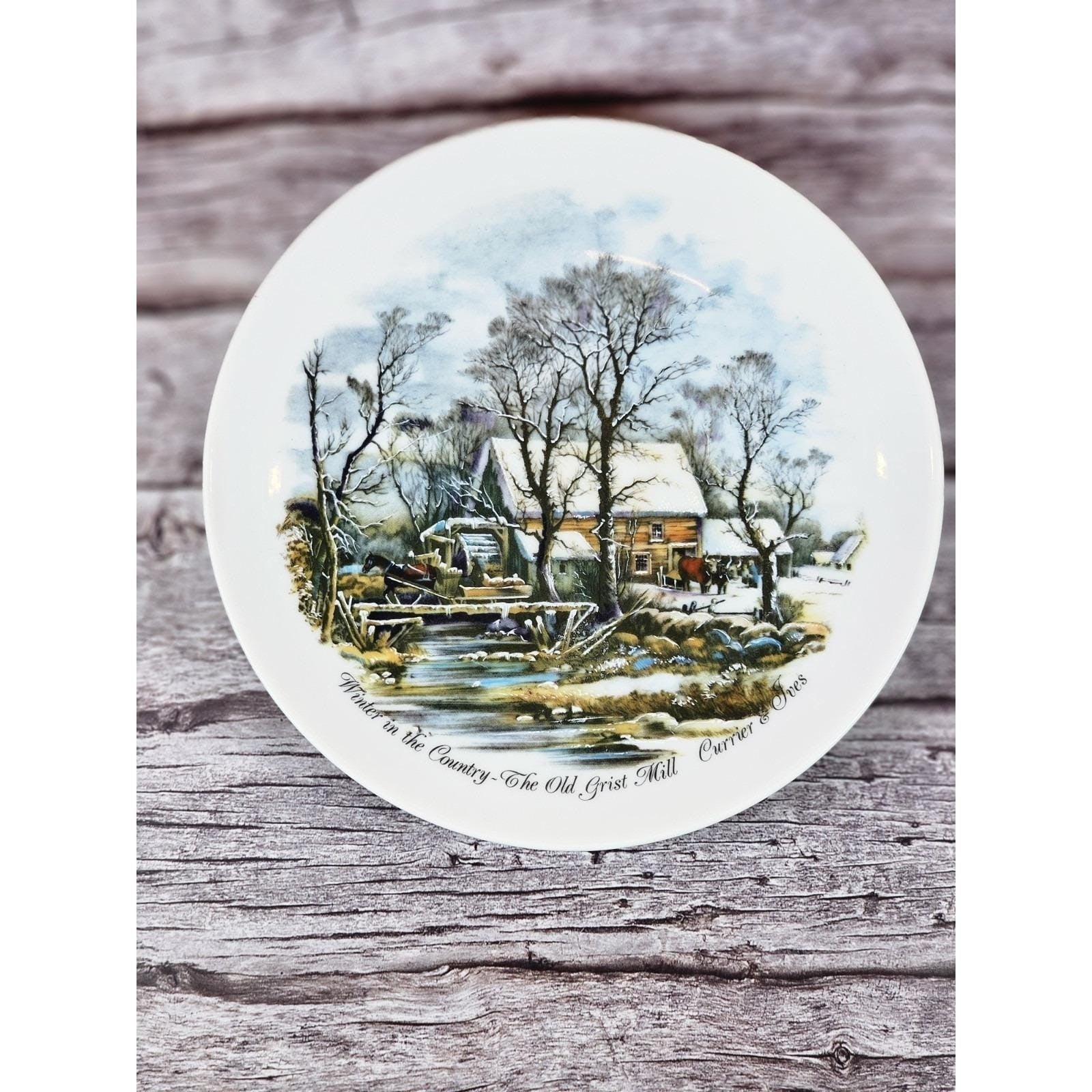 Vintage Currier & Ives "The Old Grist Mill" Winter Scene Decorative Plate