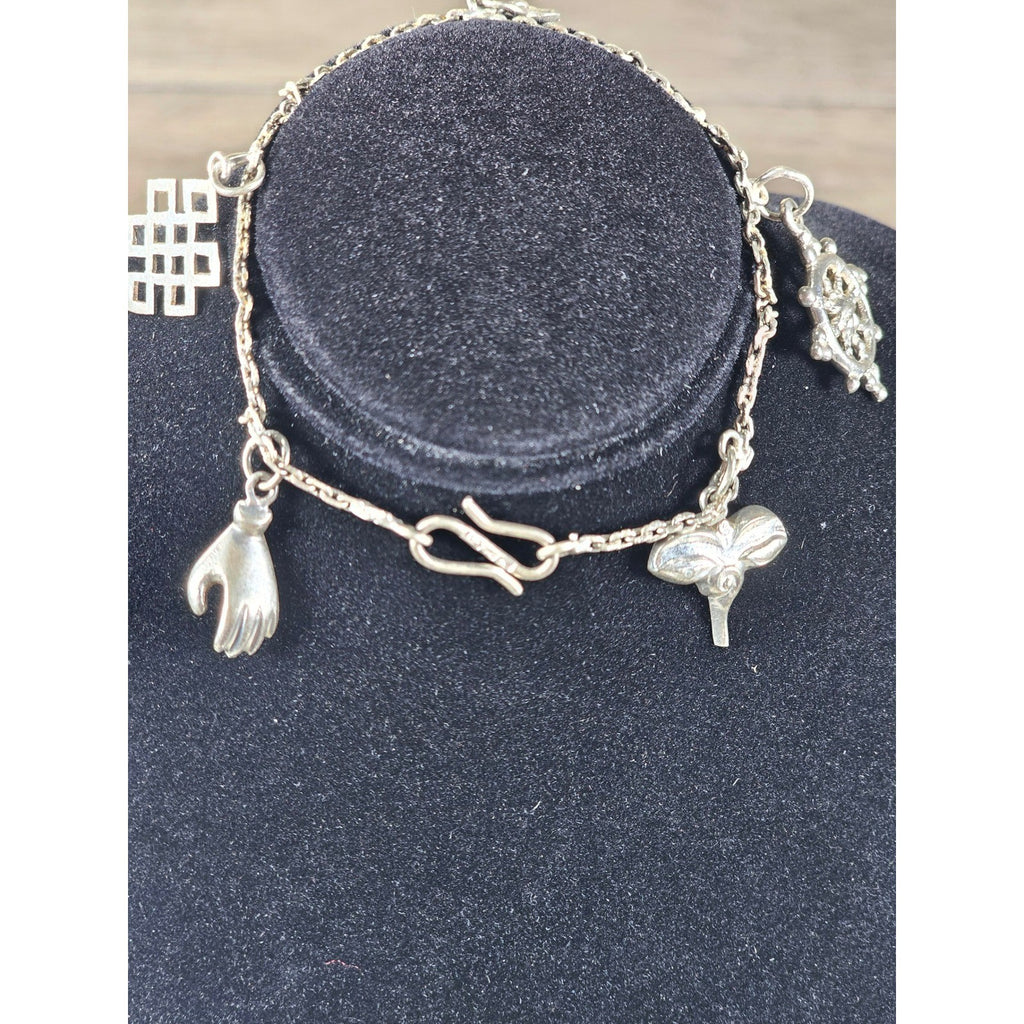 Vintage Silver Charm Bracelet Dolphin Clover Nautical Theme
