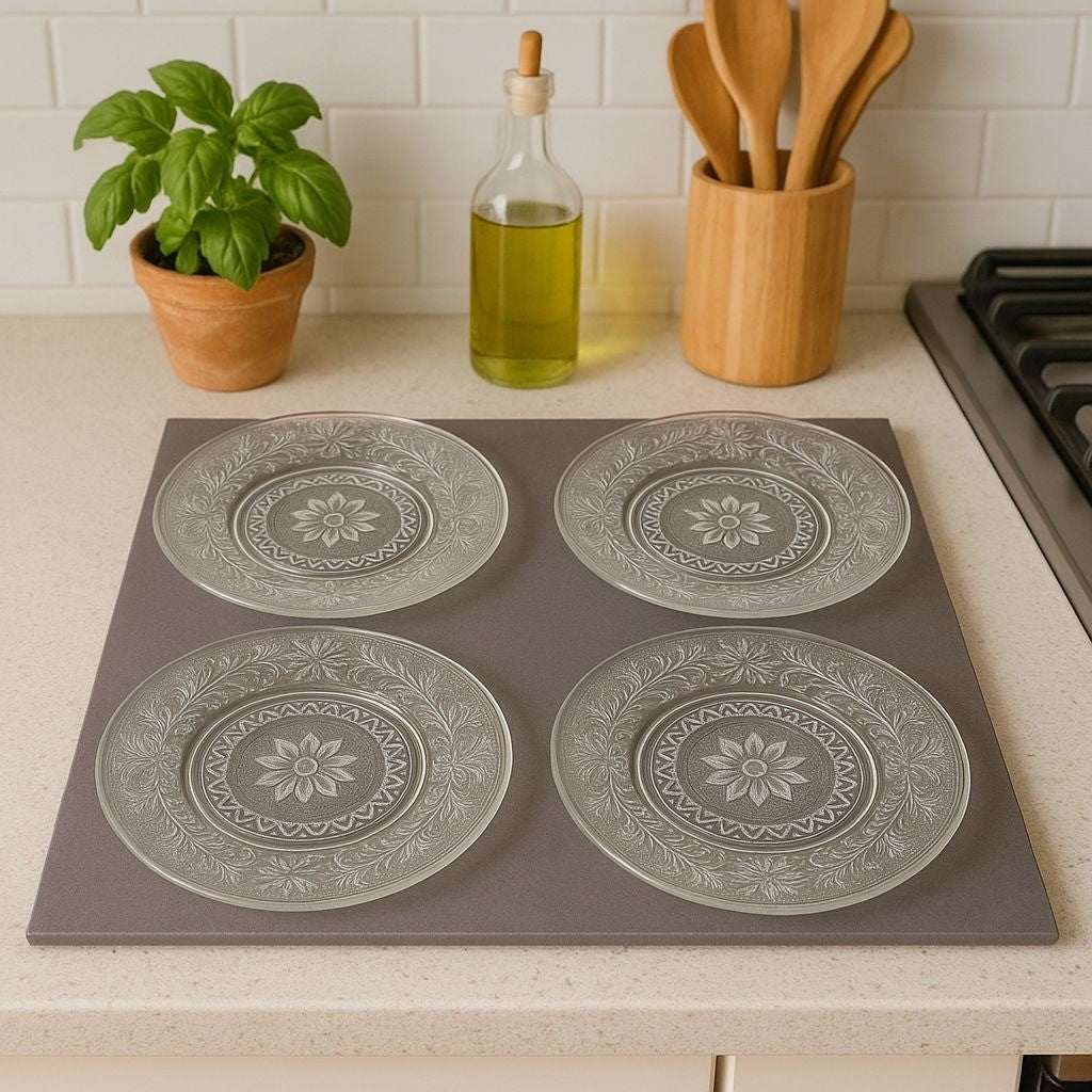 Anchor Hocking Sandwich Clear Glass Salad Plates Set Of 4 Vintage Floral Design