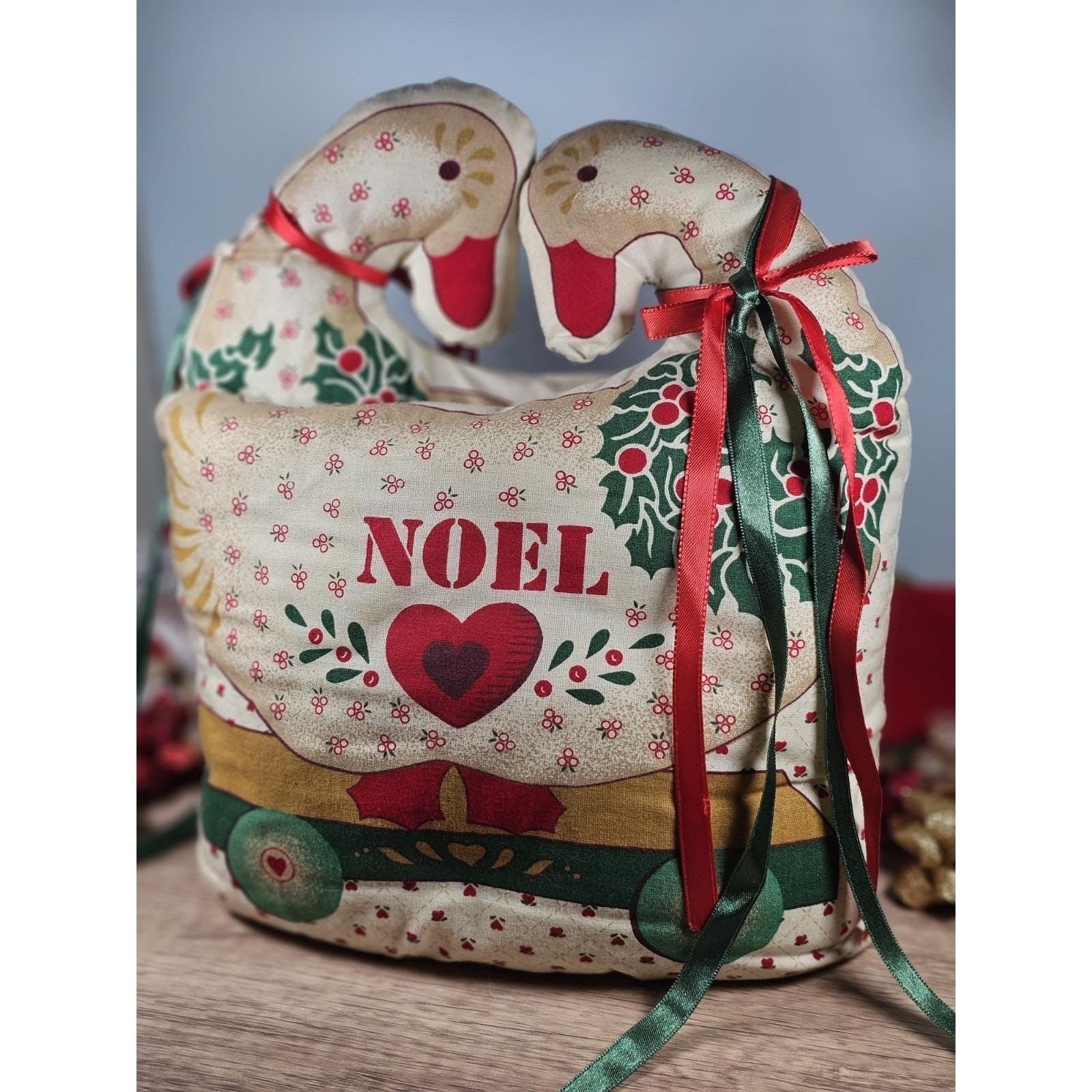 Vintage Noel Swan Pillow Handmade Christmas Decor 10x9