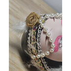 Vintage 1920s Porcelain Doll Gold White Lace Feather Boa In Box
