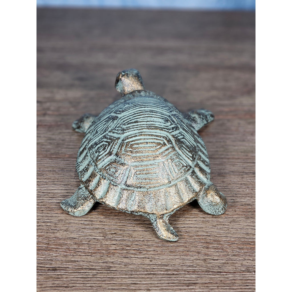 Cast Iron Turtle Decor Tabletop Accent Green Patina Coastal Figurine