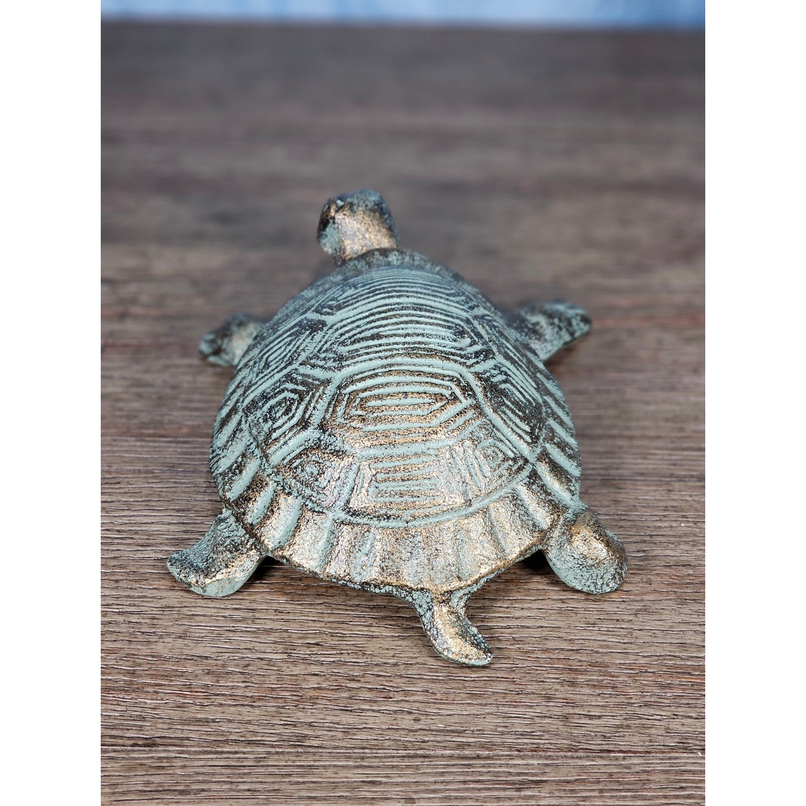 Cast Iron Turtle Decor Tabletop Accent Green Patina Coastal Figurine
