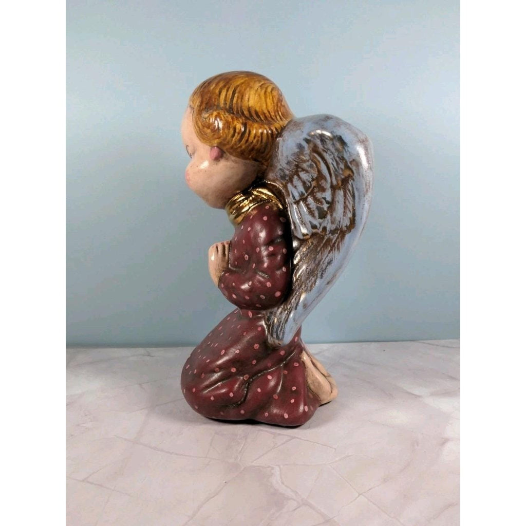 Vintage Kneeling Angel Planter Vase Ceramic Polka Dot