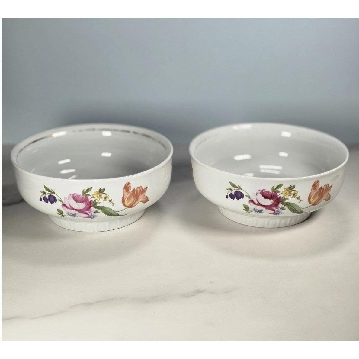 Vintage Henneberg Porzellan Floral Bowls Set of 2 German Porcelain
