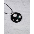 Vintage Abalone Shell Circle Pendant Necklace Silver Tone