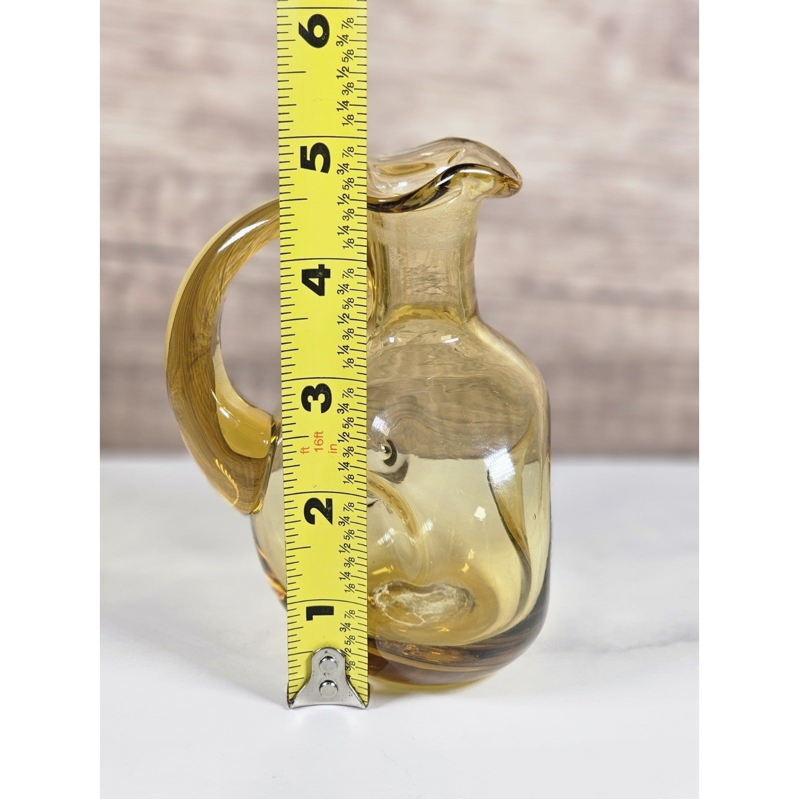 Vintage Amber Art Glass Cruet Hand Blown Pitcher Vase 5 Inch