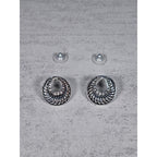 Vintage Silver-Tone Swirl Circle Stud Earrings with Rhinestone Accent