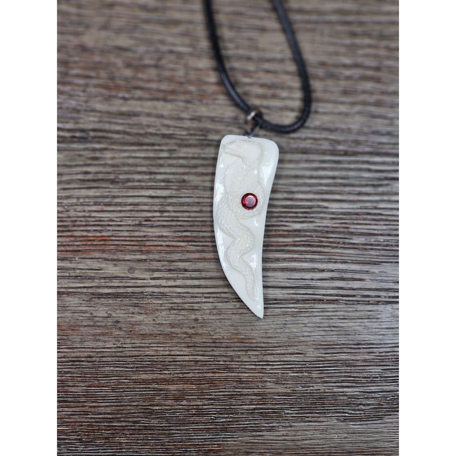 Carved Snake Fang Pendant Necklace White Tooth Style Gothic Charm 2"