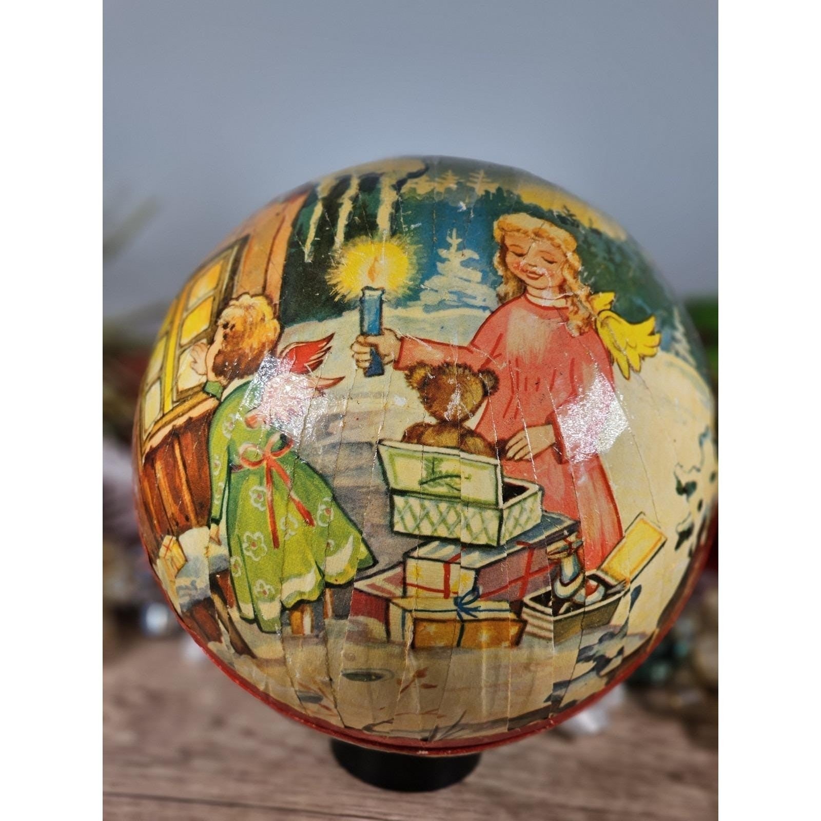 Vintage German Paper Mache Christmas Ball Ornament Candy Container