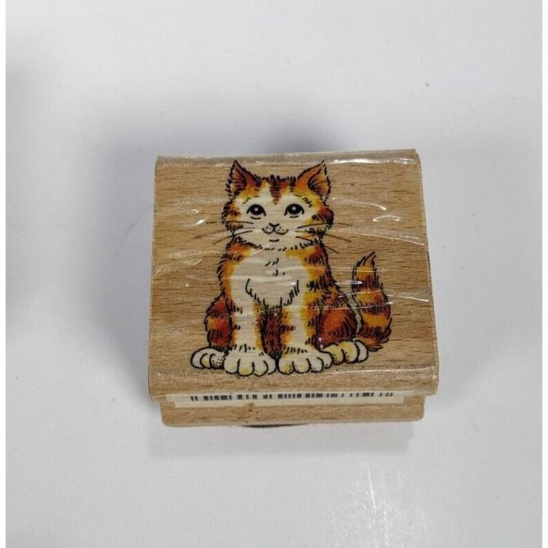 Wood Rubber Stamp Set Cat Rose Dragonfly Asian Symbols Set of 7
